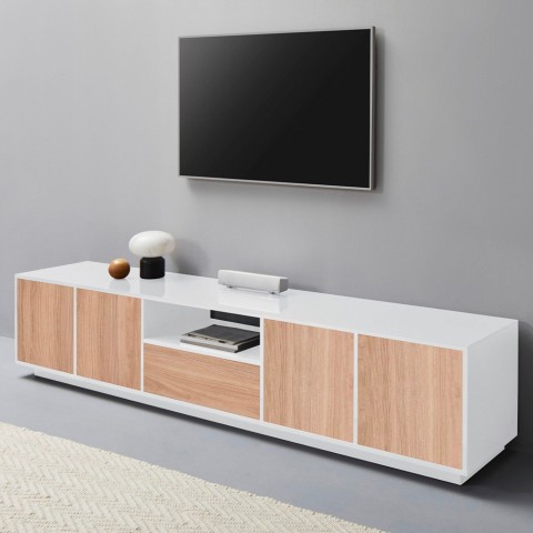 Armário de tv de madeira branca design moderno 220 cm sala de estar Aston Wood