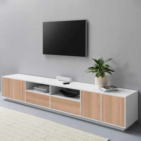 Armário de TV de sala de estar de design moderno 260cm madeira branca Breid Wood