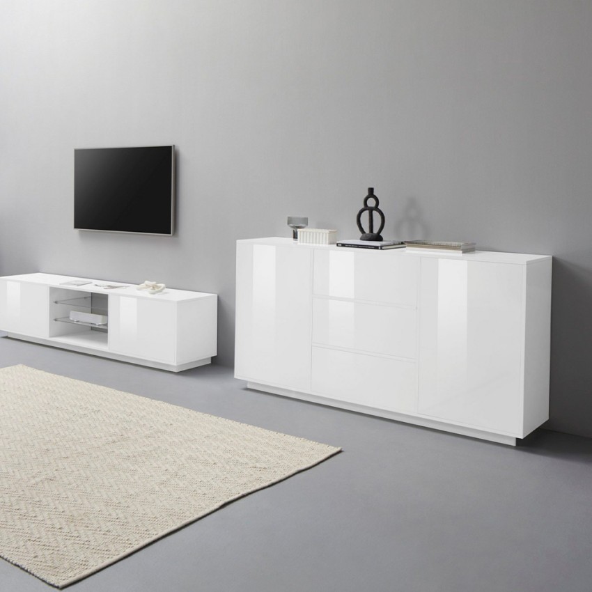 Credenza Mobile Soggiorno Cucina 180cm Design Moderno Bianco Ceila