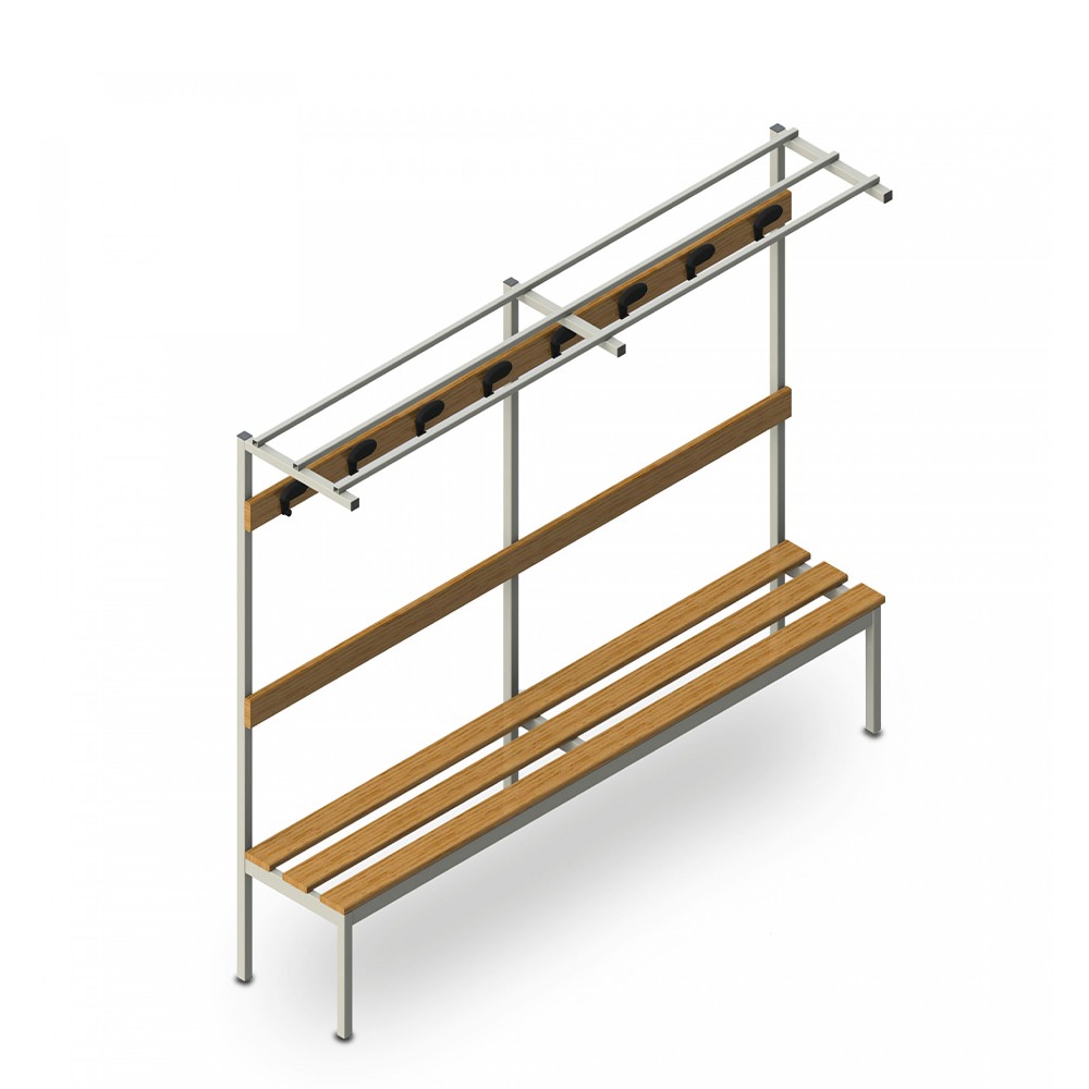 Banco de Balneário 200x39x184cm Cabide Roupa Ginásio Pavilhão Upper L