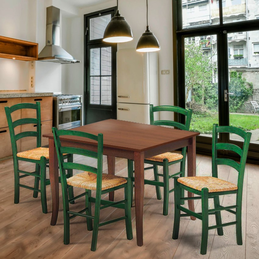 Conjunto de 4 Cadeiras e Mesa Quadrada de Madeira de 80x80 para Cozinha e Bar Rusty