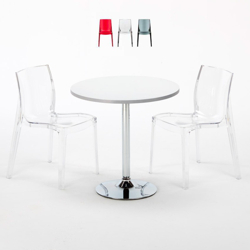 Conjunto de mesa redonda Branca c/2 Cadeiras Transparentes 70x70 Spectre Oferta