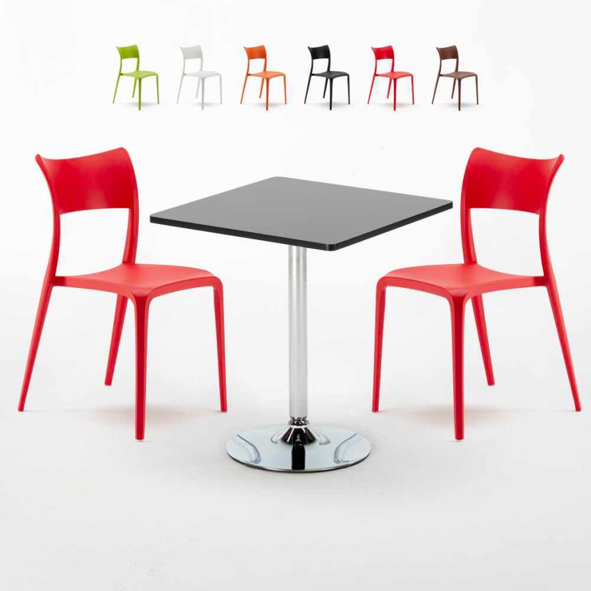 Mesa Quadrada Preta com 2 Cadeiras para Cozinha Leve Moderna 70x70cm Parisienne Mojito Descontos
