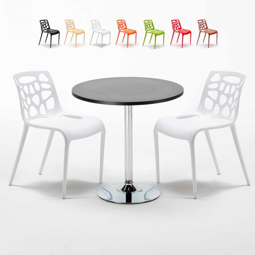 Mesa Redonda Preta com 2 Cadeiras 70x70cm Cosmopolitan Oferta