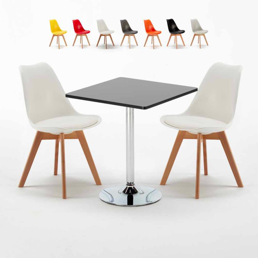 Mesa Quadrada Preta com 2 Cadeiras para Interior 70x70cm Nordica Mojito Oferta