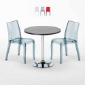 Mesa Redonda de Café Preta c/2 Cadeiras Transparentes Sala 70x70 Gold Oferta
