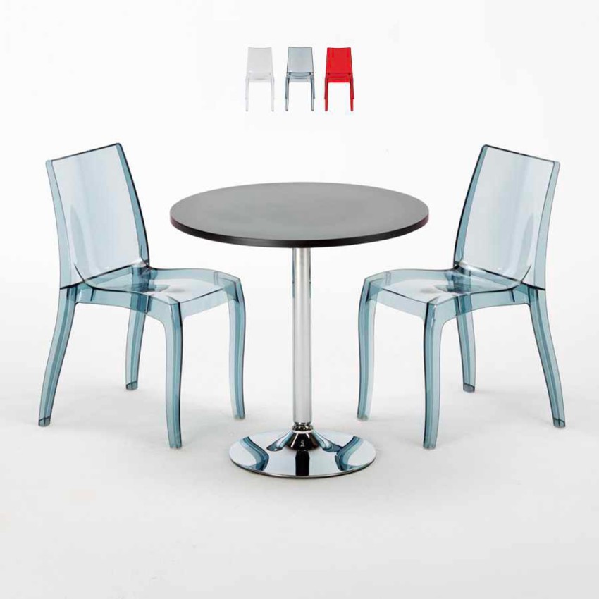 Mesa Redonda de Café Preta c/2 Cadeiras Transparentes Sala 70x70 Gold Oferta Mesa Redonda de Café Preta c/2 Cadeiras Transparentes Sala 70x70 Gold Oferta