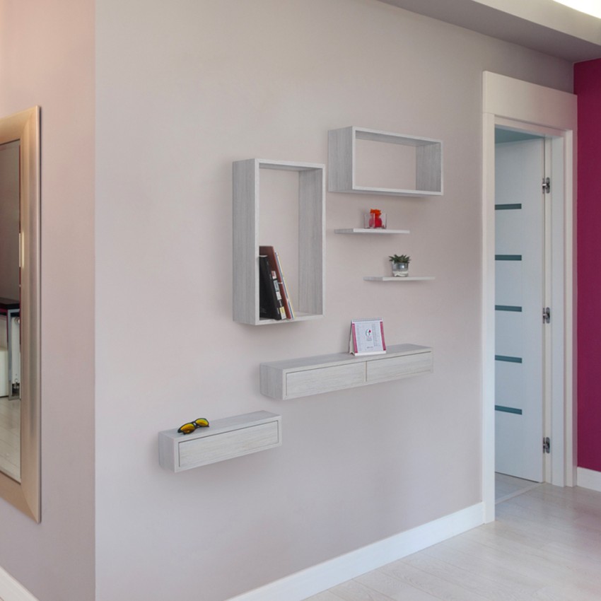 Mensole con 2 cassetti da parete design moderno soggiorno Domino