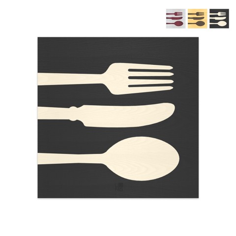 Estrutura de madeira 75x75cm embutida à mão para decoração de cozinha Cutlery