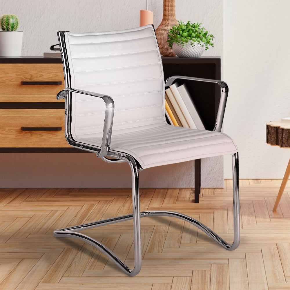 Cadeira do escritório com couro sintético branco da sala de reunião dos braços Stylo SBWE