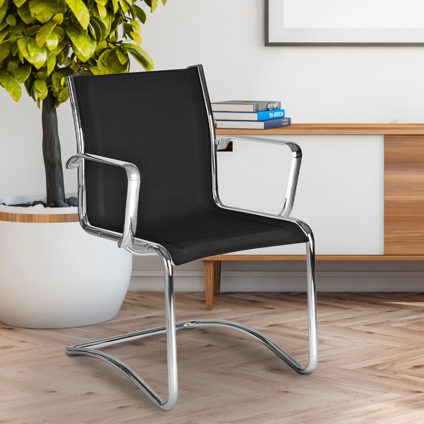 Cadeira de Escritório Design em Rede com Apoios de Braços para Sala de Espera e Reuniões Stylo SBBT