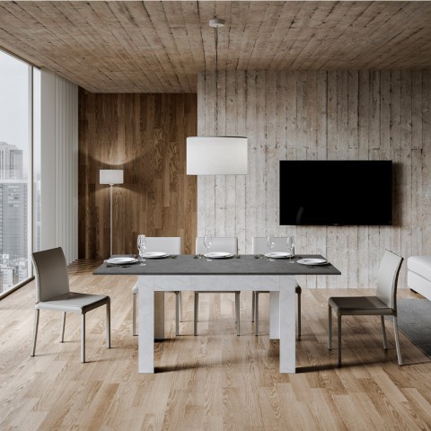 Mesa de Jantar Cozinha Moderna Elegante 90x120-180cm Cinzenta Branco Bibi Mix BA Promoção