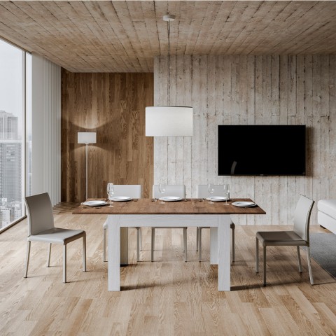 Mesa de ampliação 90x120-180cm nogueira de madeira branca de cozinha Bibi Mix BN Promoção