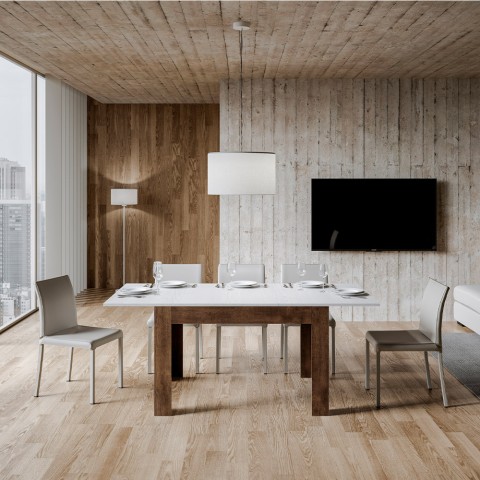 Mesa extensível moderna 90x120-180cm em madeira de nogueira branca Bibi Mix NB