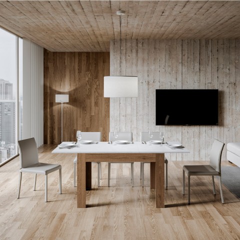 Mesa de jantar extensível 90x120-180cm madeira branca Bibi Mix QB Promoção