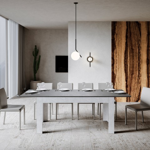 Mesa de jantar extensível 90x160-220cm cinza branco Bibi Mix BA Promoção
