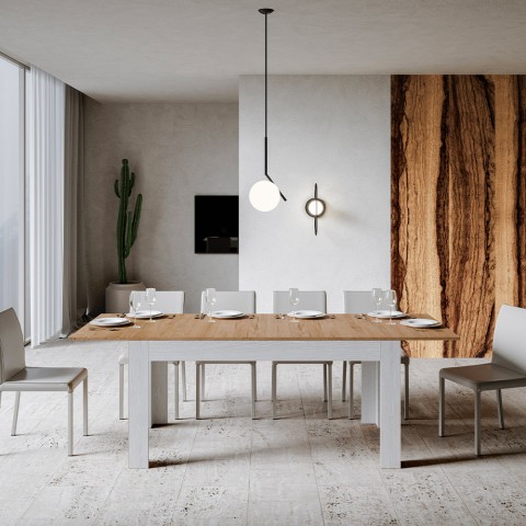 Moderna mesa de cozinha extensível 90x160-220cm madeira branca Bibi Mix BQ
