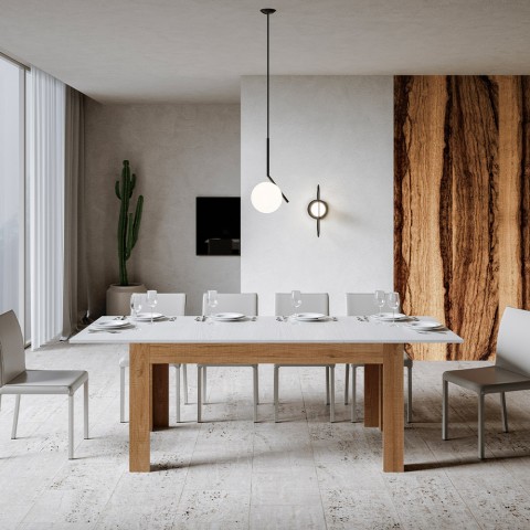 Mesa de jantar extensível 90x160-220cm madeira branca Bibi Mix QB