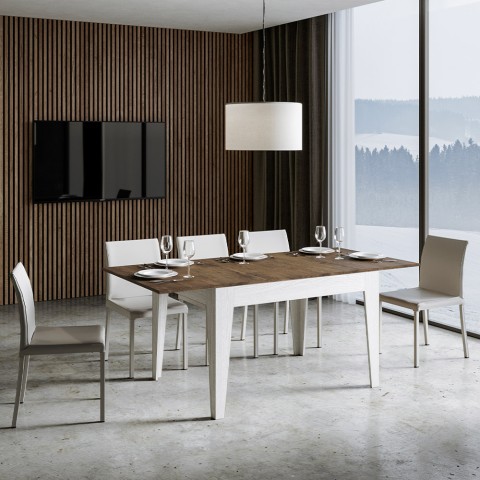Mesa extensível 90x120-180cm cozinha em madeira de nogueira branca Cico Mix BN
