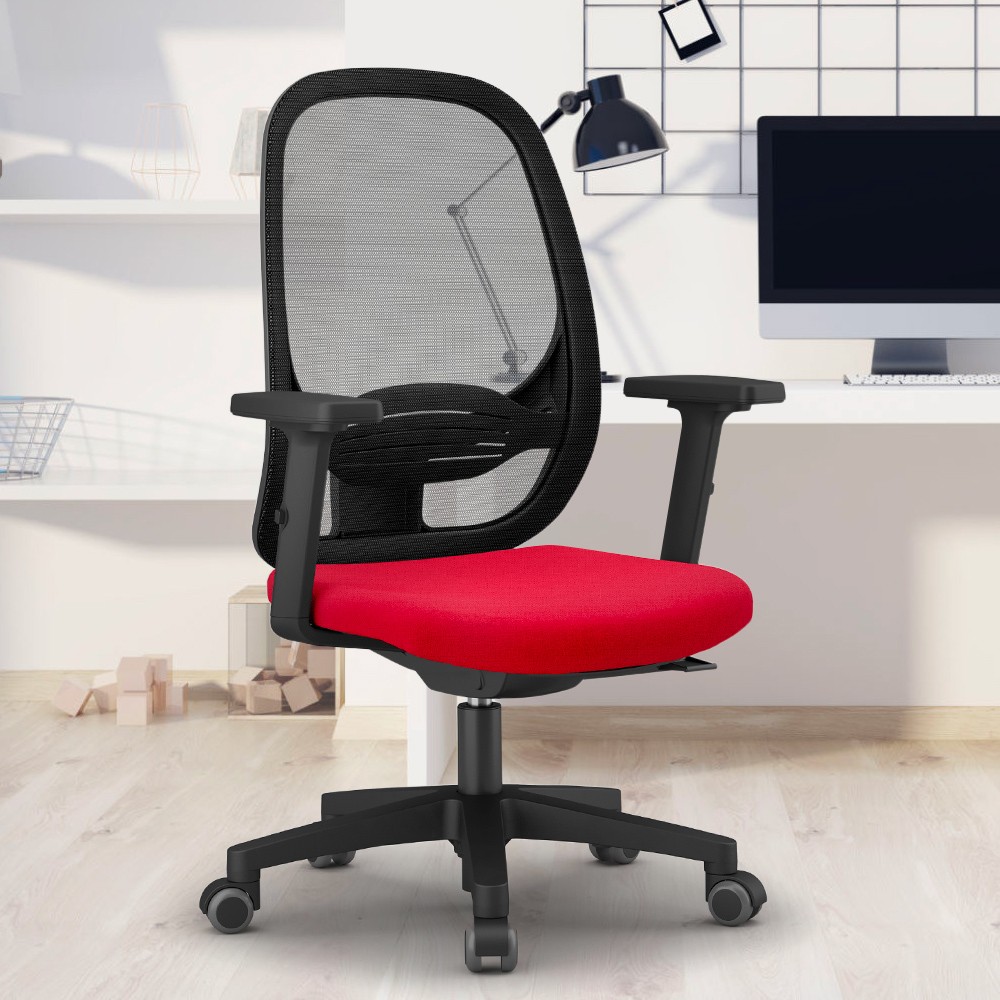 Cadeira de escritório vermelha ergonômica smartworking malha respirável Easy R