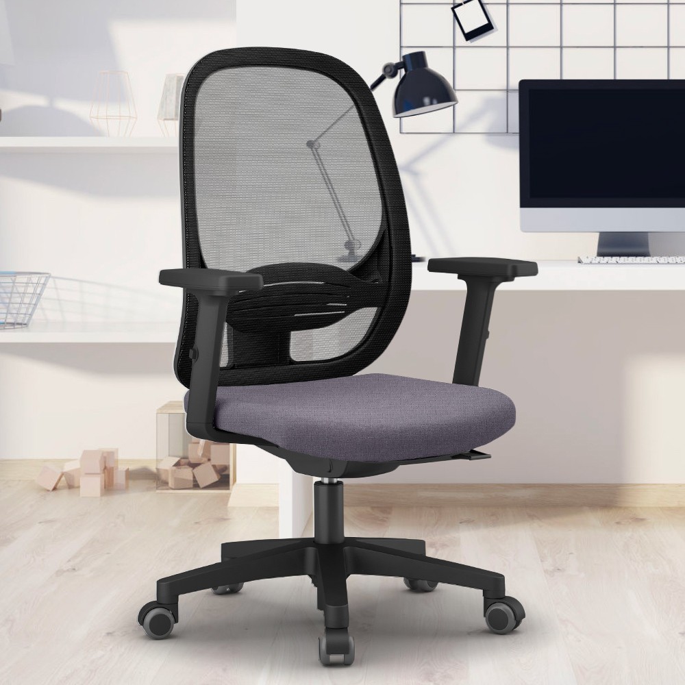 Cadeira de escritório ergonômica malha respirável cinza smartworking Easy G