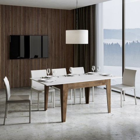Mesa de jantar de cozinha extensível 90x120-180cm nogueira branca Cico Mix NB Promoção