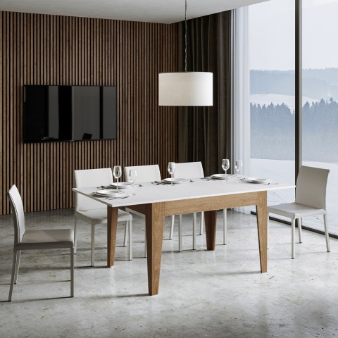 Mesa de Jantar Moderna Elegante Cozinha Sala 90x120-180cm Madeira Branca Cico Mix QB Promoção