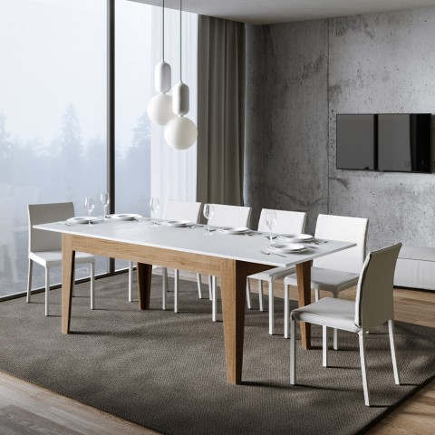 Mesa de jantar extensível 90x160-220cm madeira branca Cico Mix QB Promoção