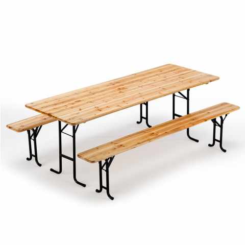 Conjunto de bancos e mesa de jardim em madeira 220x80