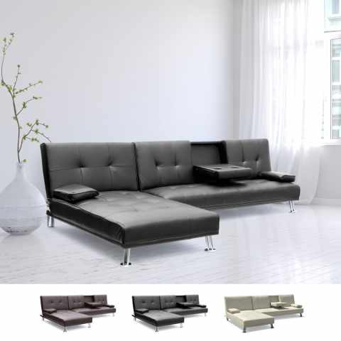 Sofá-cama apoio braços chaise-longue 3 lugares Cobalto sala de estar