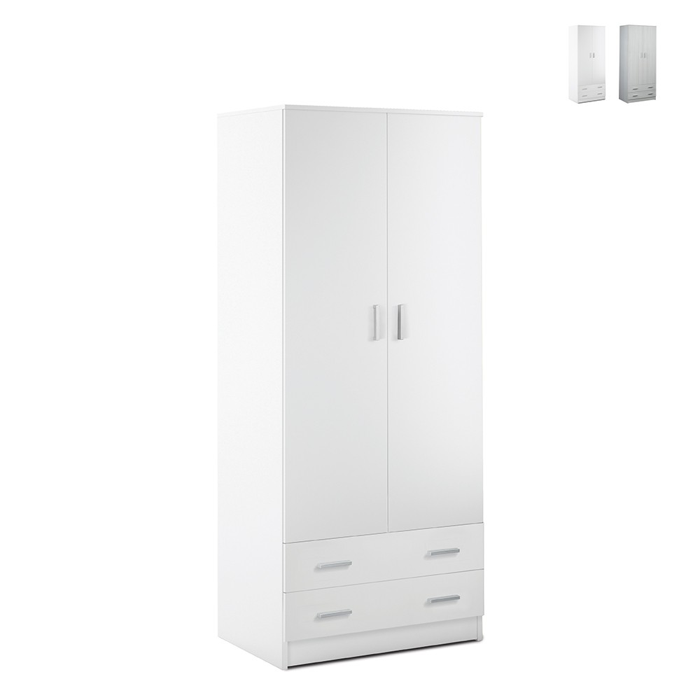 Roupeiro Armário Guarda-fato Moderno de Quarto 2 Portas 2 Gavetas Fanny