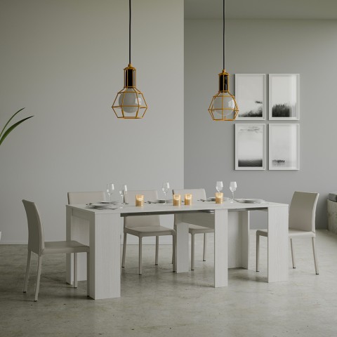 Mesa de sala de jantar extensível 90x48-308cm madeira branca Basic Promoção