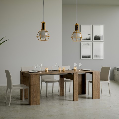 Console de design extensível 90x48-308cm mesa de jantar de madeira Basic Noix