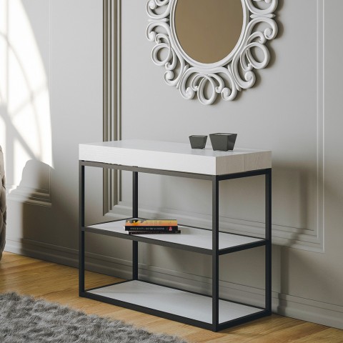 Mesa de consola extensível 90x40-196cm madeira branca Plano Small Promoção