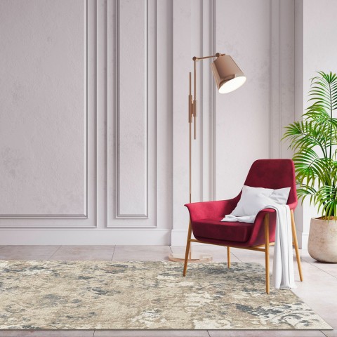 Tapete Moderno com desenho em relevo de sala de estar rectangular Opera Damasco Beige