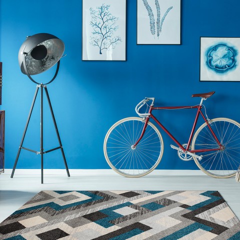 Tapete Rug Rectangular Design Moderno para Sala de Estar Arte Moderna Azul Promoção