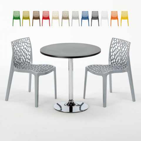 Mesa Redonda de Café Preta 70x70 cm 2 Cadeiras Gruvyer Cosmopolitan
