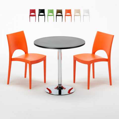 Mesa Redonda de Café Preta 70x70 cm com 2 Cadeiras Paris Cosmopolitan