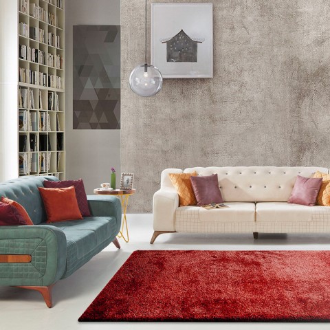 Tapete rectangular Design moderno Sala de estar de cores sólidas Trend Red