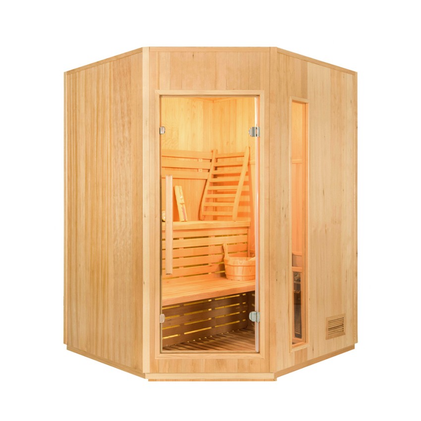 Sauna Finlandesa Angulada em Madeira 3 Lugares para Casa com Fogão Elétrico Zen 3C