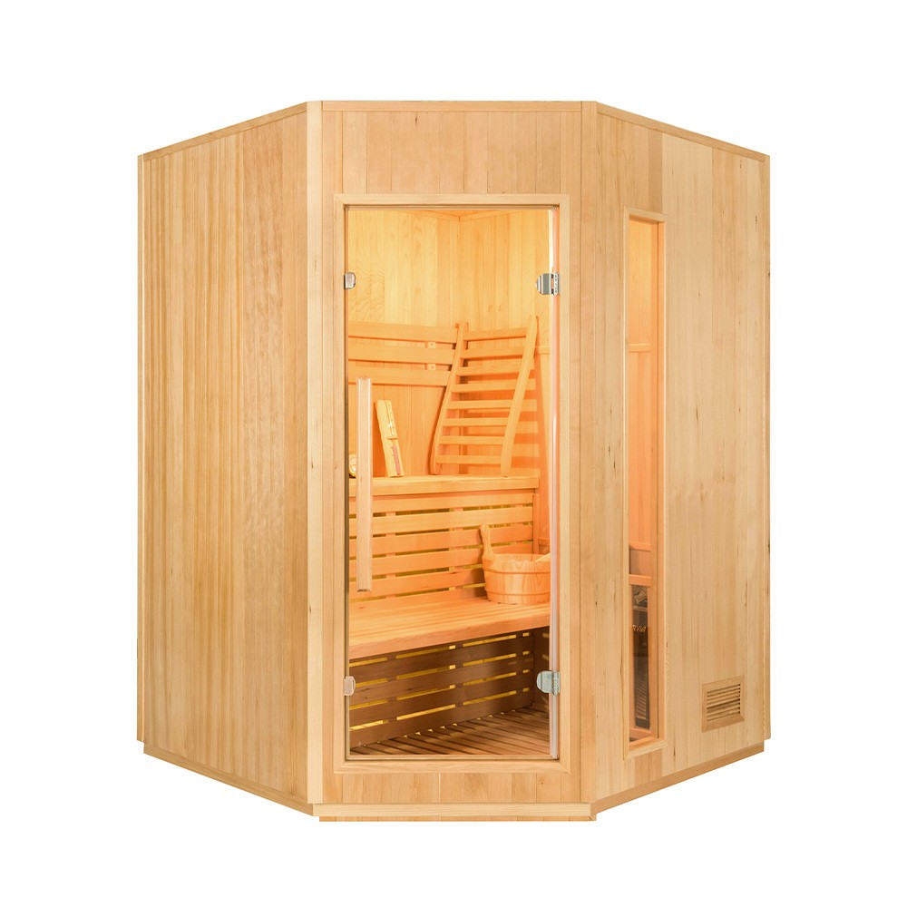 Sauna Finlandesa de 3 Lugares de Canto em Madeira Zen 3C