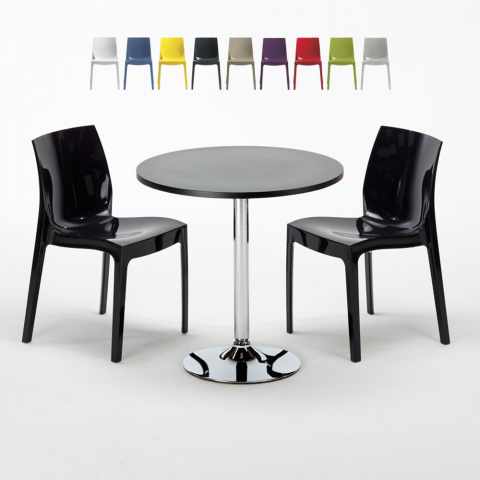 Mesa Redonda de Café Preta 70x70 cm com 2 Cadeiras Ice Cosmopolitan