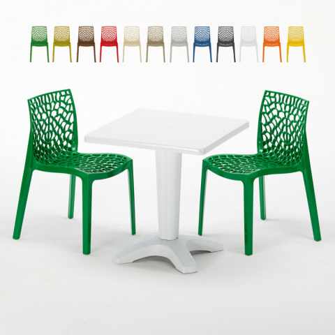 Mesa de Café Quadrada Branca 70x70 cm com 2 Cadeiras Gruvyer Patio