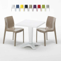 Conjunto de mesa quadrada Branca c/2 Cadeiras Moderna Elegante 70x70 Patio Promoção