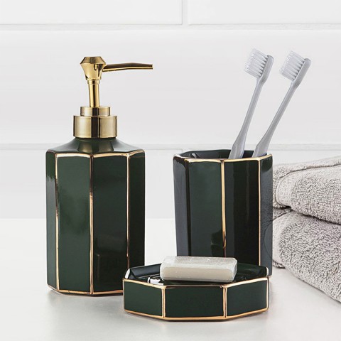 Conjunto de Acessórios de Casa de Banho Dispensador Porta-Escovas Emerald Promoção