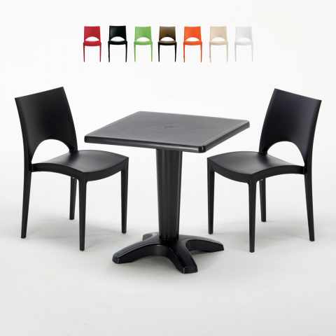 Conjunto de Mesa quadrada preta c/2 cadeiras, Moderna, 70x70, Aia Promoção