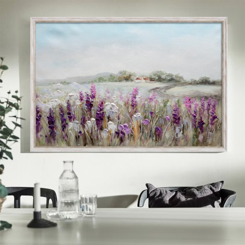 Pintura pintada à mão sobre tela paisagem campo de flores 60x90cm W619