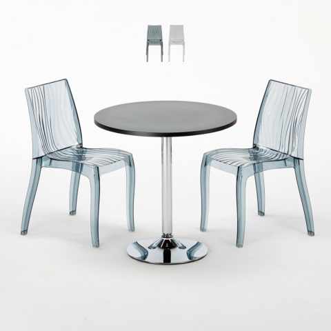 Mesa Redonda de Café Preta c/2 Cadeiras Transparentes, 70x70, Gold Promoção