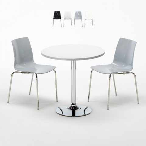 Mesa redonda branca 70x70 cm 2 cadeiras coloridas Lollipop Silver