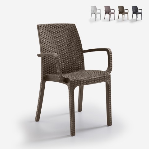 Cadeira rattan empilhável apoios de braços jardim bar exterior Indiana BICA